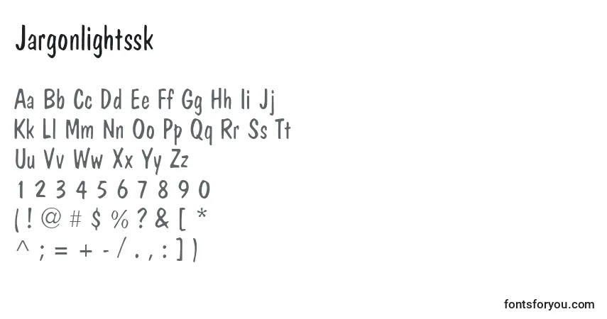 A fonte Jargonlightssk – alfabeto, números, caracteres especiais