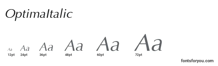 Размеры шрифта OptimaItalic