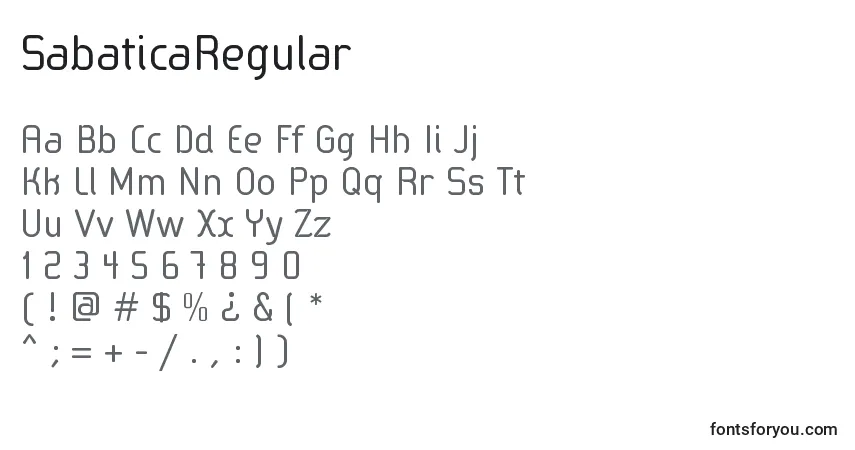 Schriftart SabaticaRegular (105495) – Alphabet, Zahlen, spezielle Symbole