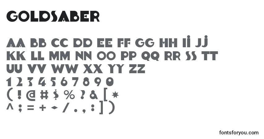 Czcionka Goldsaber – alfabet, cyfry, specjalne znaki