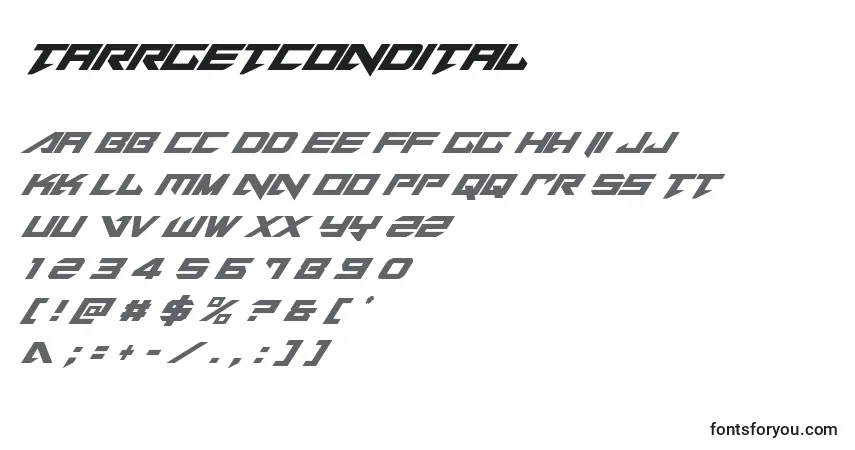 Tarrgetcondital font – alphabet, numbers, special characters
