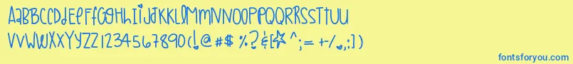 フォントTinyairballoons – 青い文字が黄色の背景にあります。