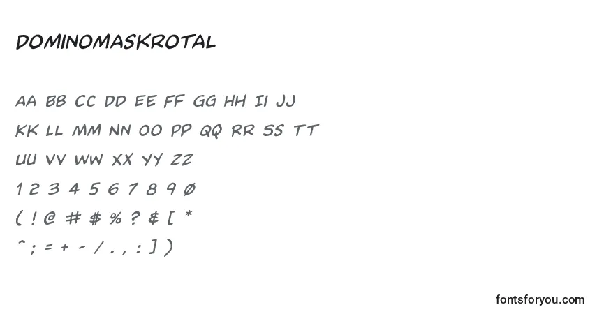 Czcionka Dominomaskrotal – alfabet, cyfry, specjalne znaki