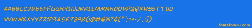 フォントDominomaskrotal – オレンジ色の文字が青い背景にあります。