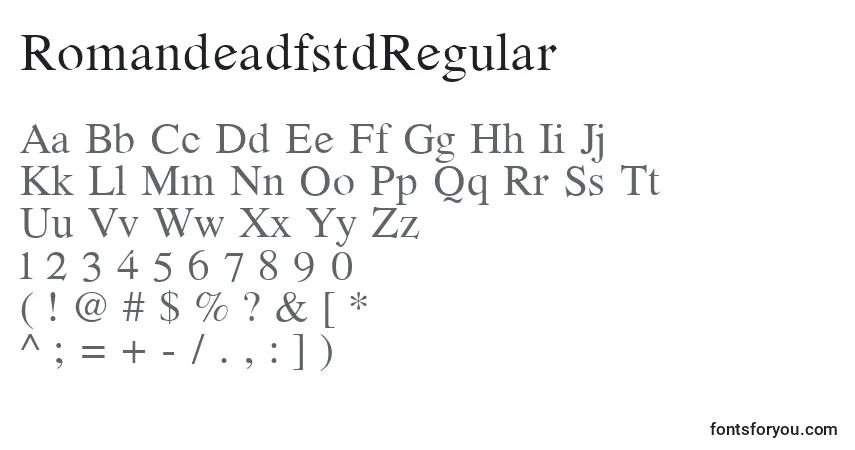 Шрифт RomandeadfstdRegular (105507) – алфавит, цифры, специальные символы