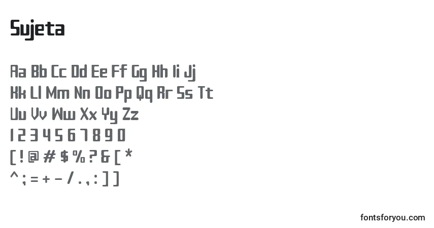 A fonte Sujeta – alfabeto, números, caracteres especiais