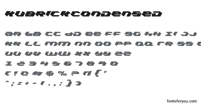 A fonte KubrickCondensed – alfabeto, números, caracteres especiais
