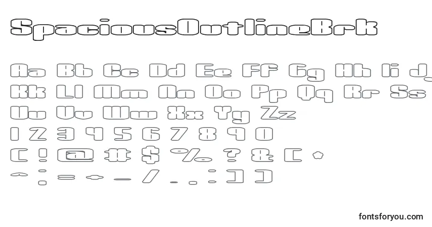 Schriftart SpaciousOutlineBrk – Alphabet, Zahlen, spezielle Symbole