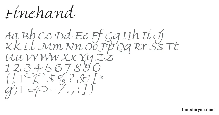A fonte Finehand – alfabeto, números, caracteres especiais