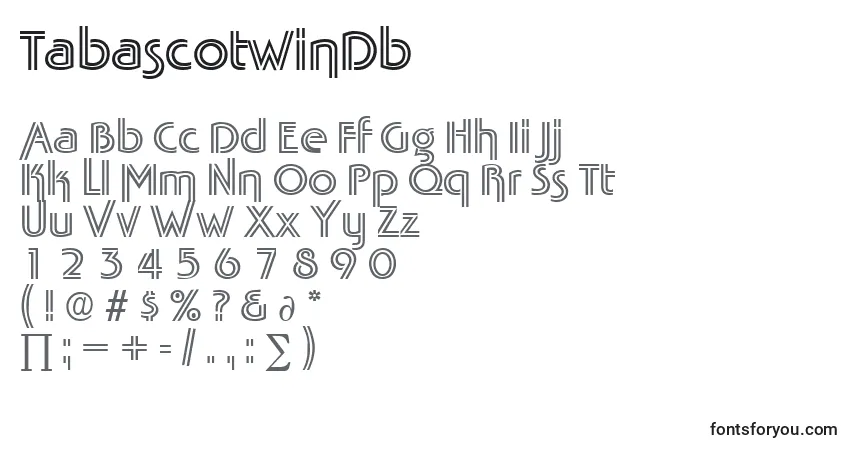 Czcionka TabascotwinDb – alfabet, cyfry, specjalne znaki