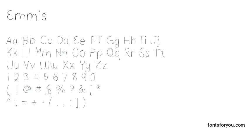 Czcionka Emmis – alfabet, cyfry, specjalne znaki