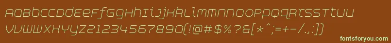 Fonte AspirinAdvancelightItalic – fontes verdes em um fundo marrom