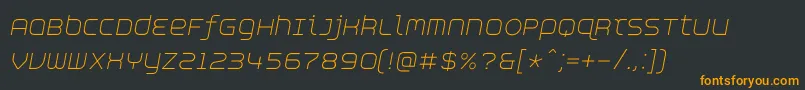 Fonte AspirinAdvancelightItalic – fontes laranjas em um fundo preto