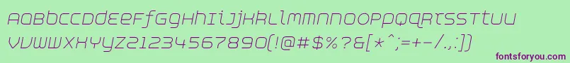 Fonte AspirinAdvancelightItalic – fontes roxas em um fundo verde
