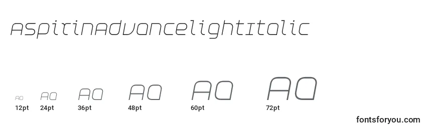 AspirinAdvancelightItalic Font Sizes