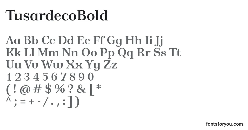 Czcionka TusardecoBold – alfabet, cyfry, specjalne znaki