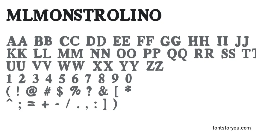 Czcionka Mlmonstrolino – alfabet, cyfry, specjalne znaki