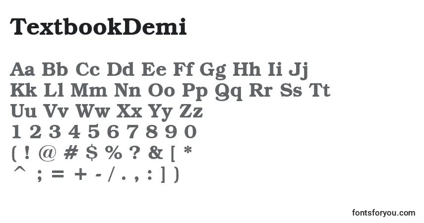 A fonte TextbookDemi – alfabeto, números, caracteres especiais