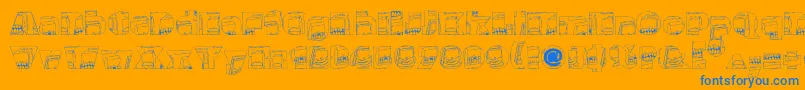 Monsterboxes-Schriftart – Blaue Schriften auf orangefarbenem Hintergrund