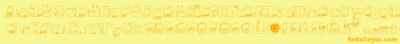 Monsterboxes-Schriftart – Orangefarbene Schriften auf gelbem Hintergrund
