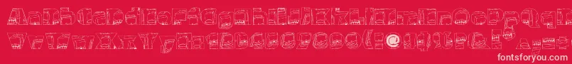 Monsterboxes-fontti – vaaleanpunaiset fontit punaisella taustalla