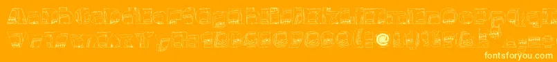 Monsterboxes-Schriftart – Gelbe Schriften auf orangefarbenem Hintergrund