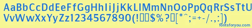 フォントCommunistSans – 青い文字が黄色の背景にあります。