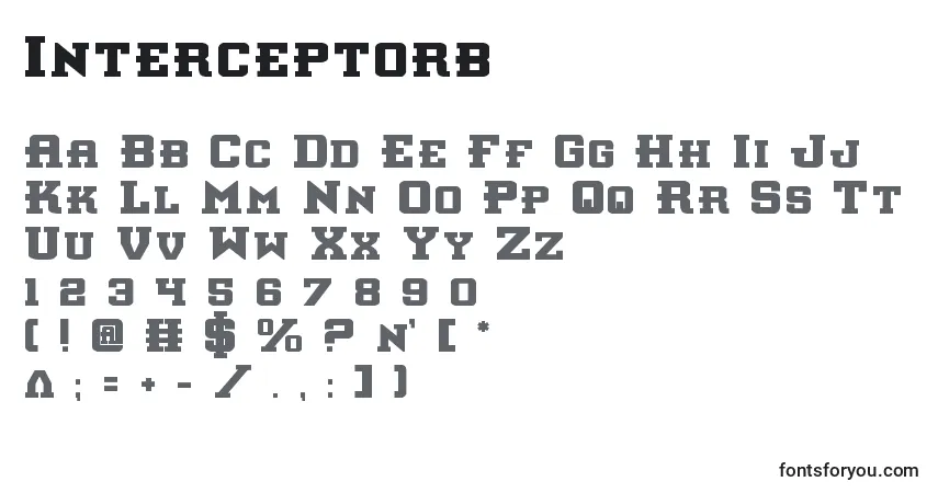 A fonte Interceptorb – alfabeto, números, caracteres especiais