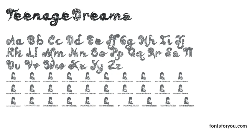 Шрифт TeenageDreams – алфавит, цифры, специальные символы