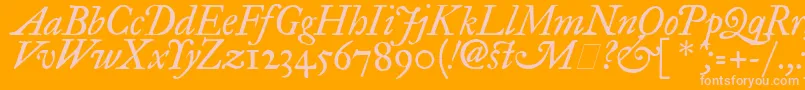 Weitere Informationen zur ImFellGreatPrimerItalic-Schriftart ImFellGreatPrimerItalic-Schriftart – Rosa Schriften auf orangefarbenem Hintergrund