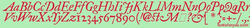 ImFellGreatPrimerItalic-Schriftart – Rote Schriften auf grünem Hintergrund