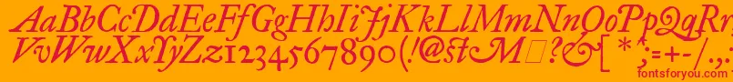 ImFellGreatPrimerItalic-Schriftart – Rote Schriften auf orangefarbenem Hintergrund