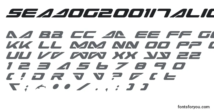 Шрифт SeaDog2001Italic – алфавит, цифры, специальные символы