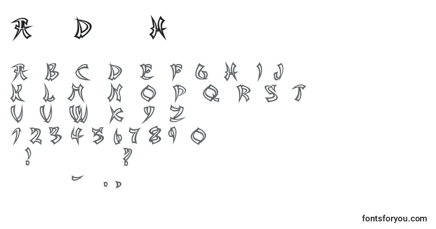 Schriftart AsianDelightHollow – Alphabet, Zahlen, spezielle Symbole