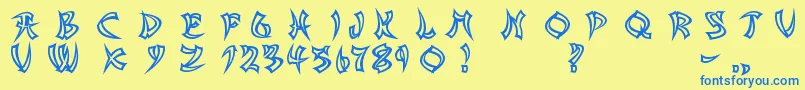 AsianDelightHollow Font – Blue Fonts on Yellow Background