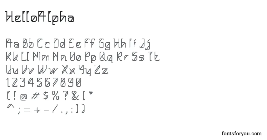 Schriftart HelloAlpha (105568) – Alphabet, Zahlen, spezielle Symbole