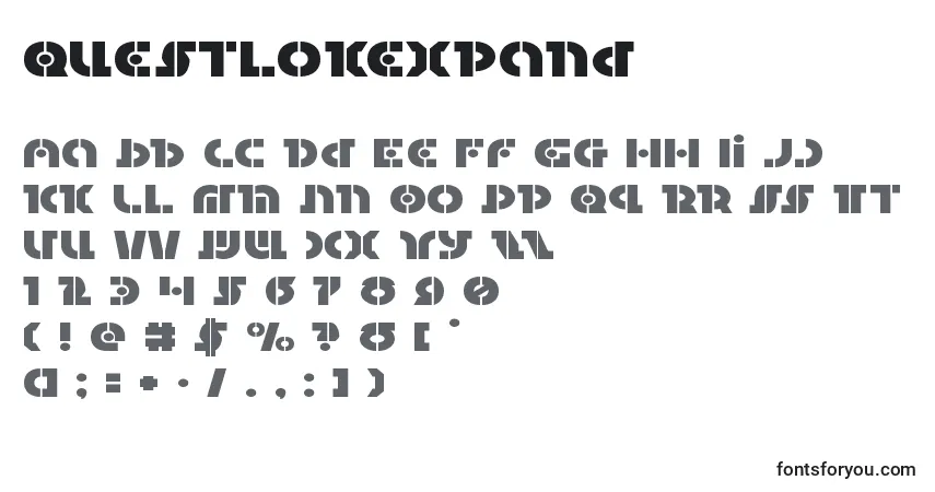 Czcionka Questlokexpand – alfabet, cyfry, specjalne znaki