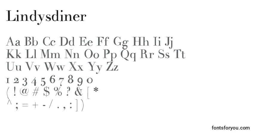 Czcionka Lindysdiner – alfabet, cyfry, specjalne znaki