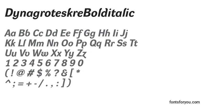 A fonte DynagroteskreBolditalic – alfabeto, números, caracteres especiais
