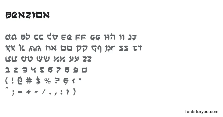 A fonte Benzion – alfabeto, números, caracteres especiais