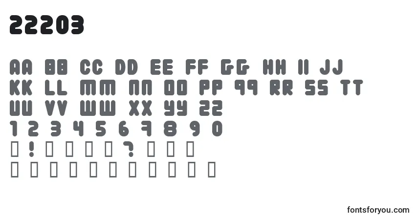 Czcionka 22203 – alfabet, cyfry, specjalne znaki