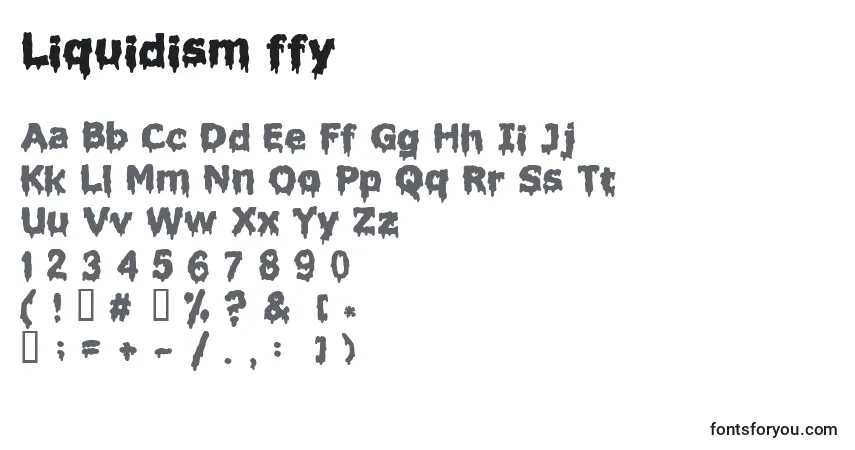 Schriftart Liquidism ffy – Alphabet, Zahlen, spezielle Symbole