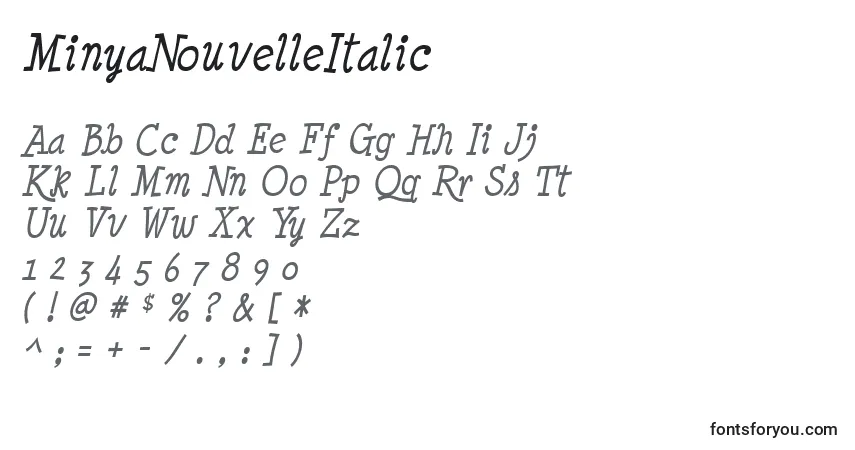 Schriftart MinyaNouvelleItalic – Alphabet, Zahlen, spezielle Symbole