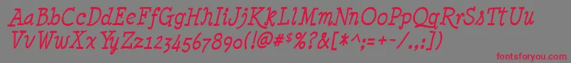 フォントMinyaNouvelleItalic – 赤い文字の灰色の背景