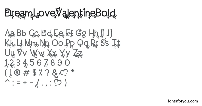 A fonte DreamLoveValentineBold – alfabeto, números, caracteres especiais