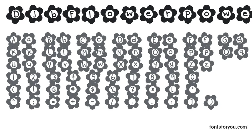 Schriftart DjbFlowerPower2 – Alphabet, Zahlen, spezielle Symbole