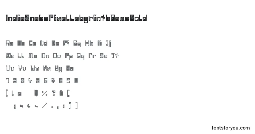 Czcionka IndiaSnakePixelLabyrinthGameBold – alfabet, cyfry, specjalne znaki