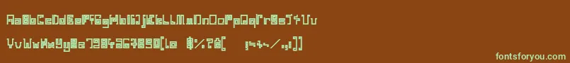 フォントIndiaSnakePixelLabyrinthGameBold – 緑色の文字が茶色の背景にあります。