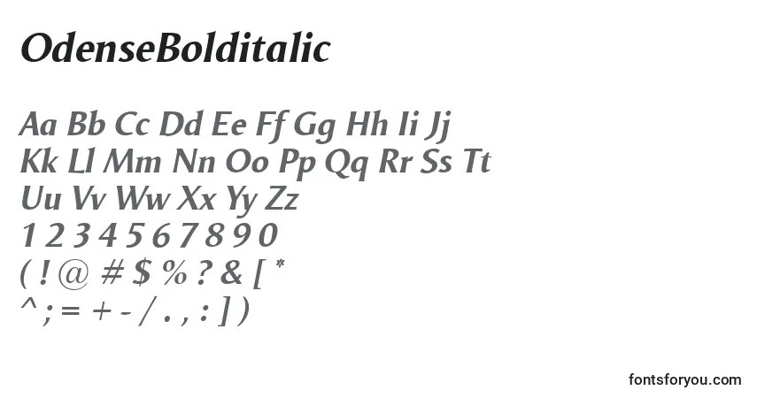 Шрифт OdenseBolditalic – алфавит, цифры, специальные символы