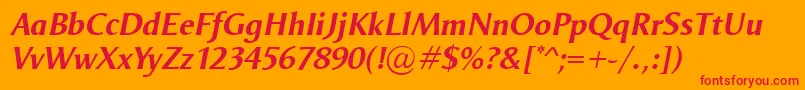 OdenseBolditalic-Schriftart – Rote Schriften auf orangefarbenem Hintergrund